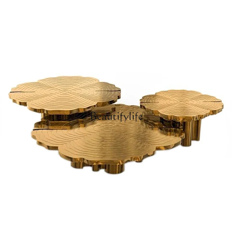 

05-Italian light luxury combination coffee table stainless steel coffee table irregular heterosexual