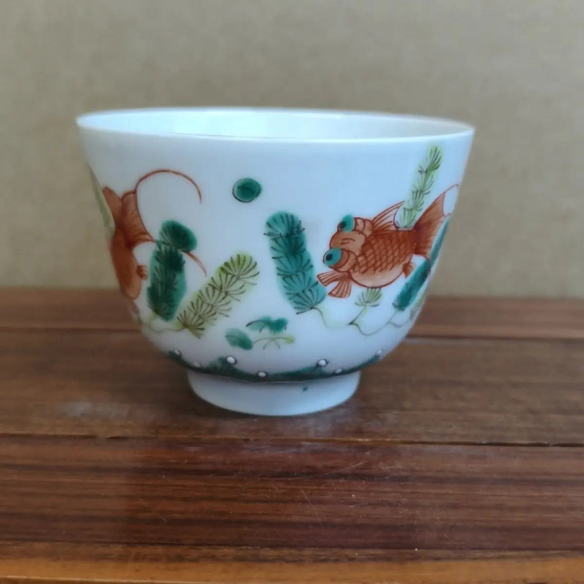 Vintage Hand Painted Porcelain Tea Cup Tea Bowl With Goldfish Algae Painting Decorative Collectible Ornament
