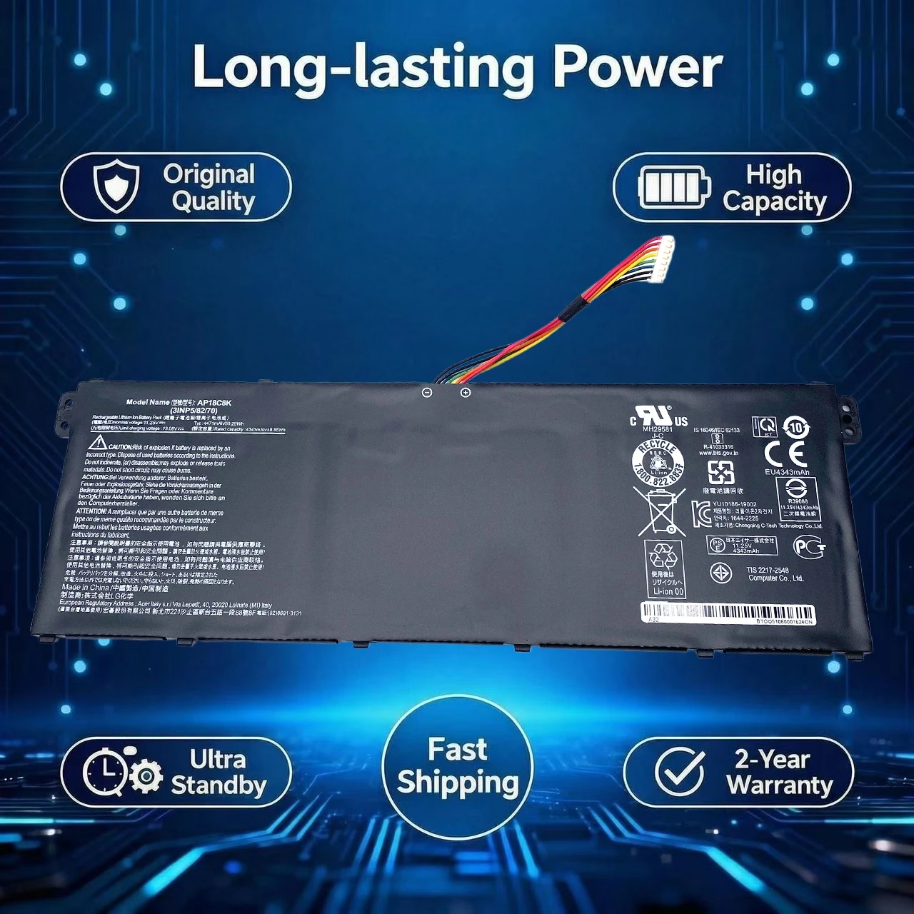 Original AP18C8K AP18C4K Laptop Battery For Acer Swift 3 SF314 Aspire 5 A515-43-R057 R4MG R6F6 R6WW A515-44 R7NU R5UZ KT00304012