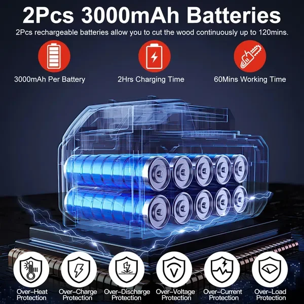 Scies à pôles électriques 2 en 1, mini tronçonneuse de 6 pouces avec extension, alimentée par batterie, coupe-branches pour arbres, 2 piles