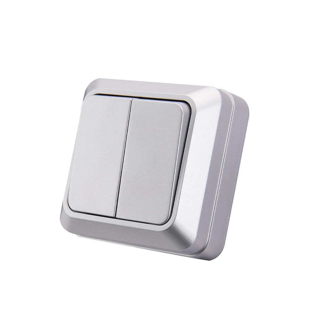 WESA Silvery Wall Exterior Rocker On / Off  Switch EU Spray Paint Plastic Outdoor Wall Surface Button Light Switch 2 Gang 1 Way