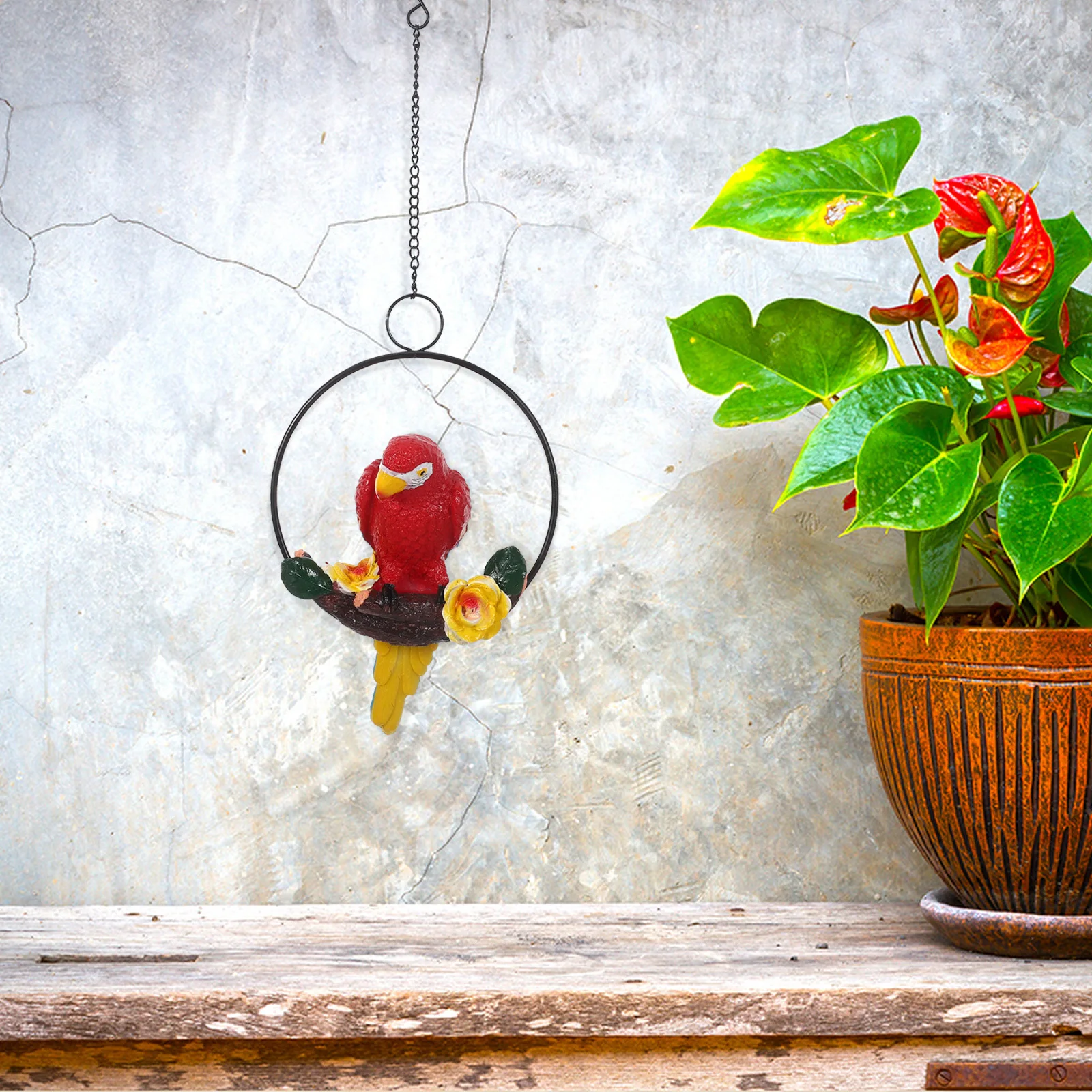 

17 Inches Resin Hanging Parrot Garden Decor Lifelike Perching Bird Sculpture Outdoor Hanging Parrot Statue Patio Lawn
