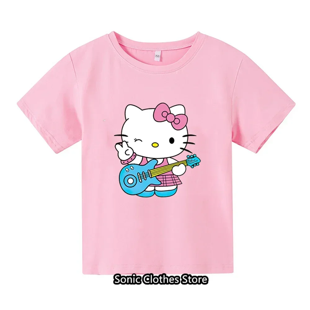 2024 New Boys and Girls T-shirt Hello Kitty Pattern Casual Comfortable Short Sleeves