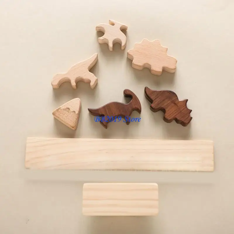 Q0KB Baby Wooden Toy Dinosaur Balance Animal Balanço Toy Toy Criança Educacional Bloco Educação Conjunto Coordenação para