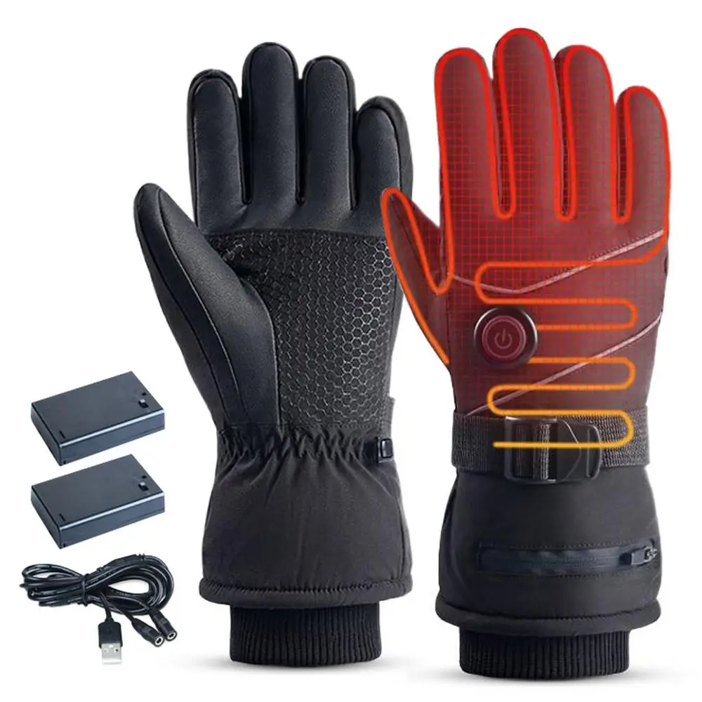 AliExpress NONE USB Heated Gloves With Battery Box 3-Temp Adjustable Full Finger Ski Electric Gloves Touchscreen Mitten Hand Warmer For Cycling