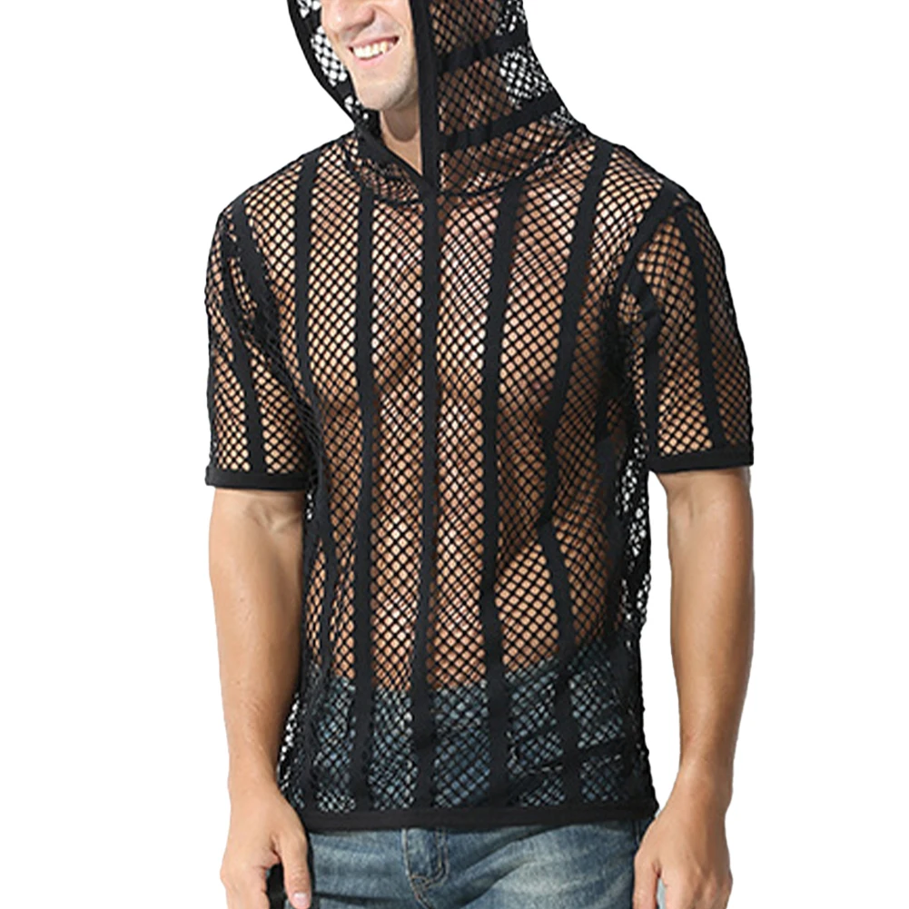 

Top T Shirt Beach Club Daily Casual Comfortable Fashion Men Mesh Outdoor Sheer Short Sleeve Slim Comfy Fashion