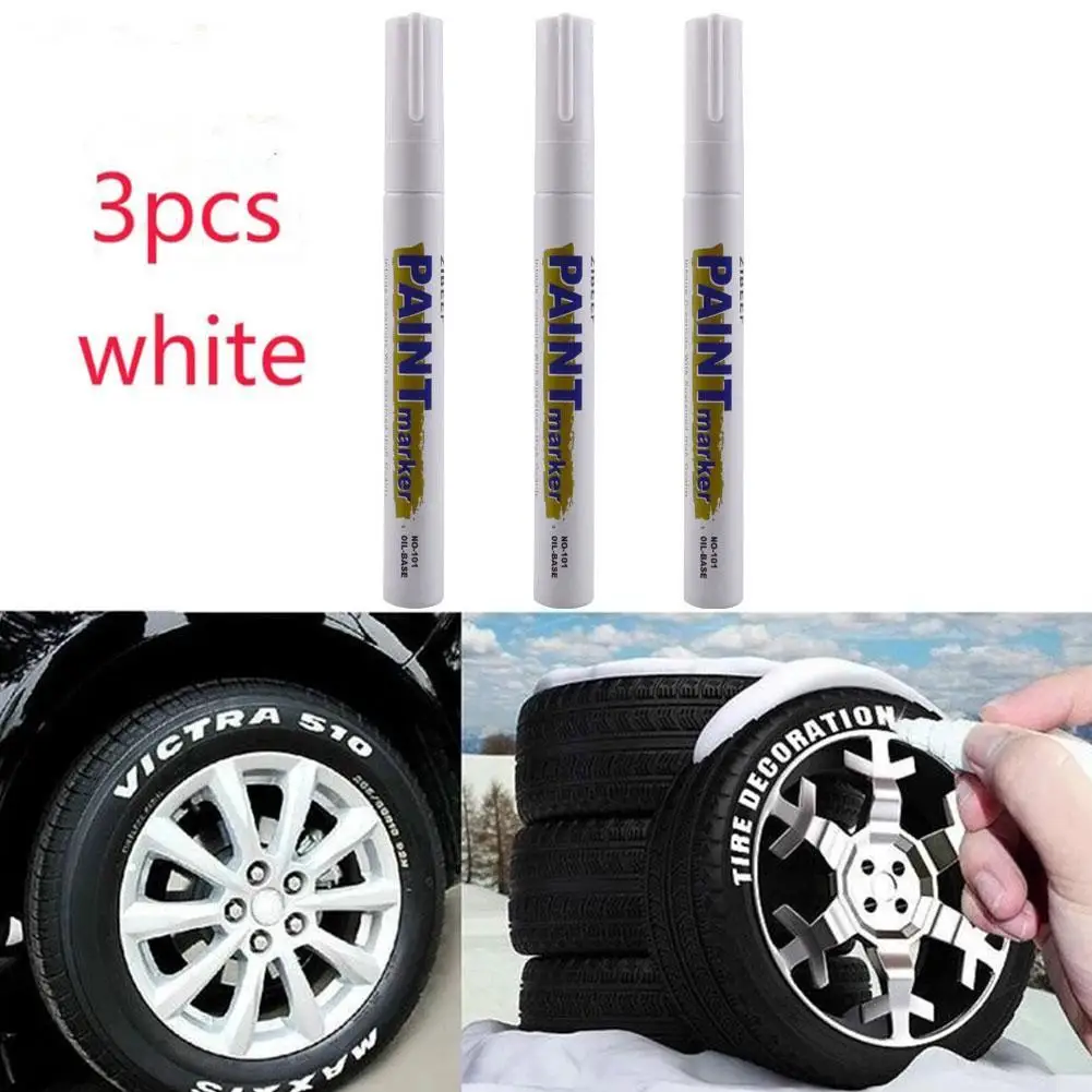 3pcs White Paint Pen Paint Markers Waterproof Car Tyre Oil-Based Paint Pen Set Quick Dry And Permanent