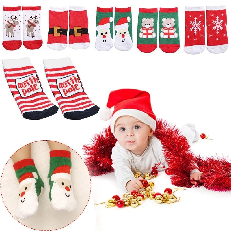 1Pair Cotton Spring Winter Autumn Baby Girl Boys Kids Warm Socks Children Striped Terry Snowflake Elk Santa Claus Bear Christmas