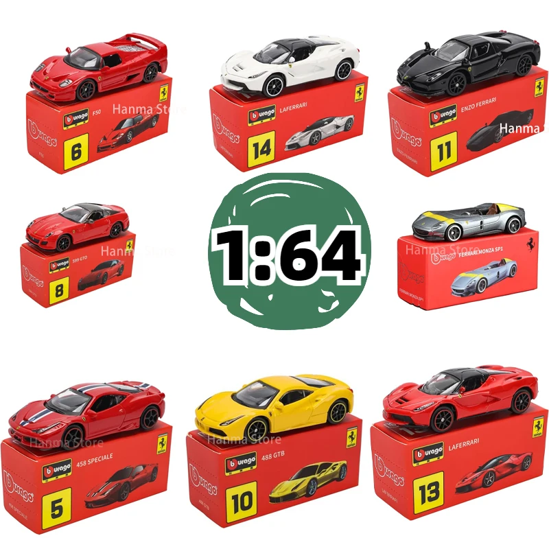 Bburago 1:64 Ferrari series Multiple models LAFerrari 488 458 ENZO F40 599 F12 car die-casting model small-scale toy collection