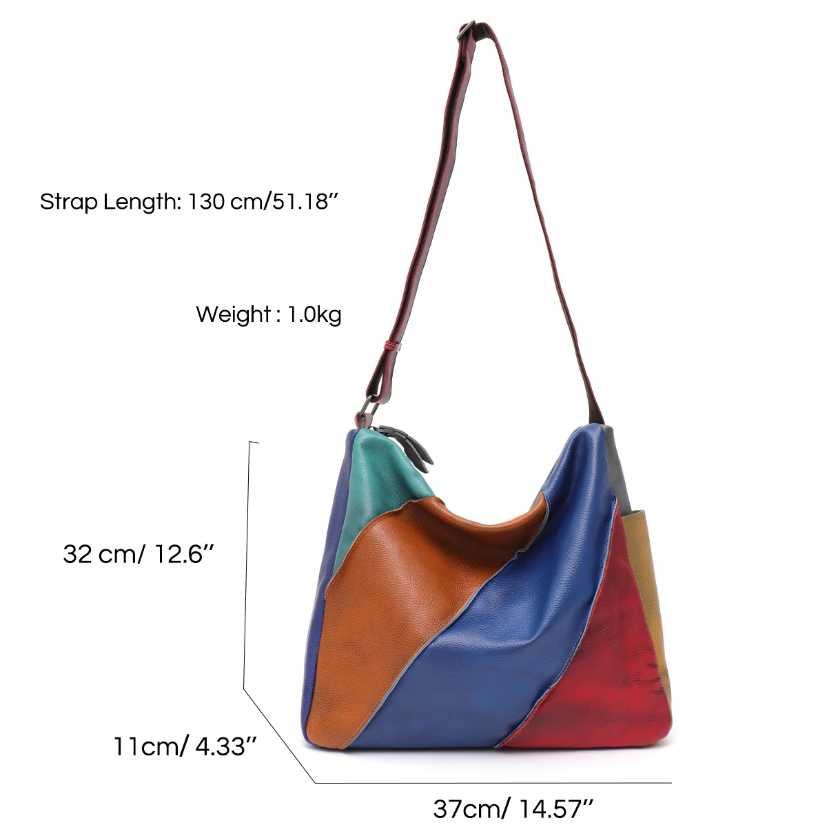 SC Luxury Genuine Cow Leather Shoulder Bag Women Painted Color Patchwork Large Capacity Slouchy Casual Soft Skin Crossbody Hobo