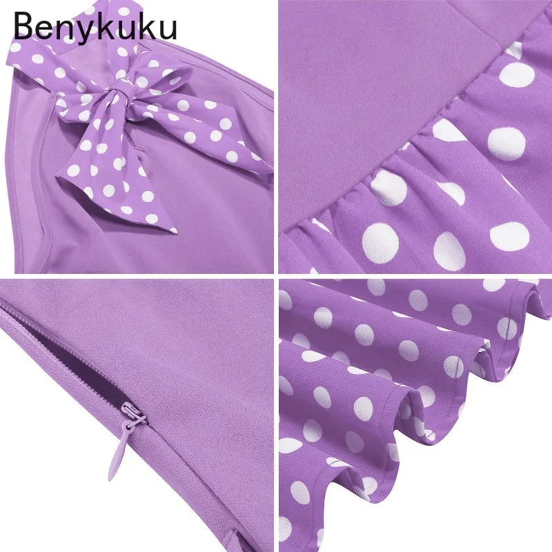 50s 60s خمر فستان ريترو للنساء 2025 الصيف مربوط الملابس أحمر أسود هيبورن الأزهار البولكا نقطة أكمام فساتين الحفلات