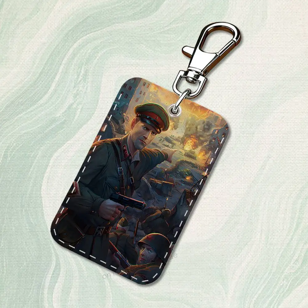 Banner Russian USSR Custom Access Card Case Leather Card Holder Keychain Key Ring Transportation Card Case Gifts