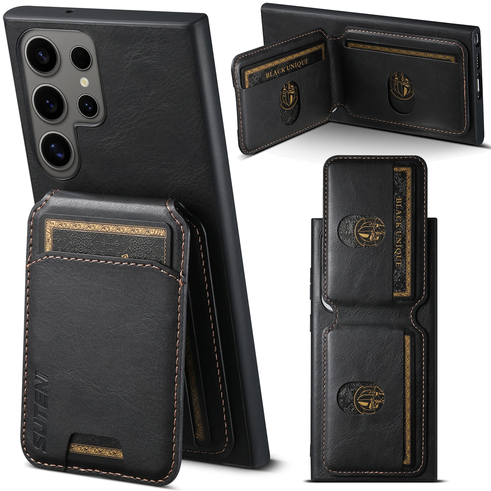 SUTENI 2IN1 Magnetic Basic Phone Case+Card Holder For SAMSUNG S22 S23 S24 Ultra PLUS S23 FE A53 A54 Leather Wallet Pocket Cover