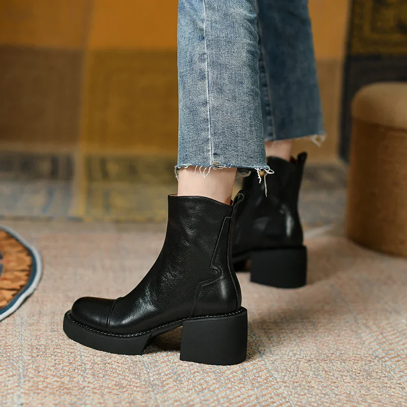 2023 Winter Women Shoes Genuine Leather Women Boots Platform Chunky Boots Women Solid Women Shoes High Heel Boots Modern Boots