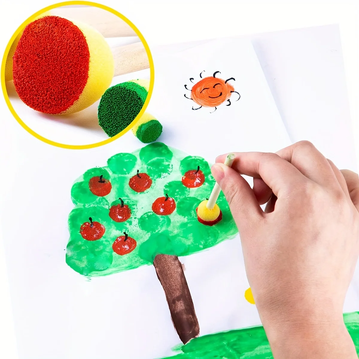5 قطع فرشاة إسفنجية صفراء للفنون والحرف اليدوية - مطاط متين، مقاسات مختلطة، رأس فطر مستدير للرسم والكتابة على الجدران والكري