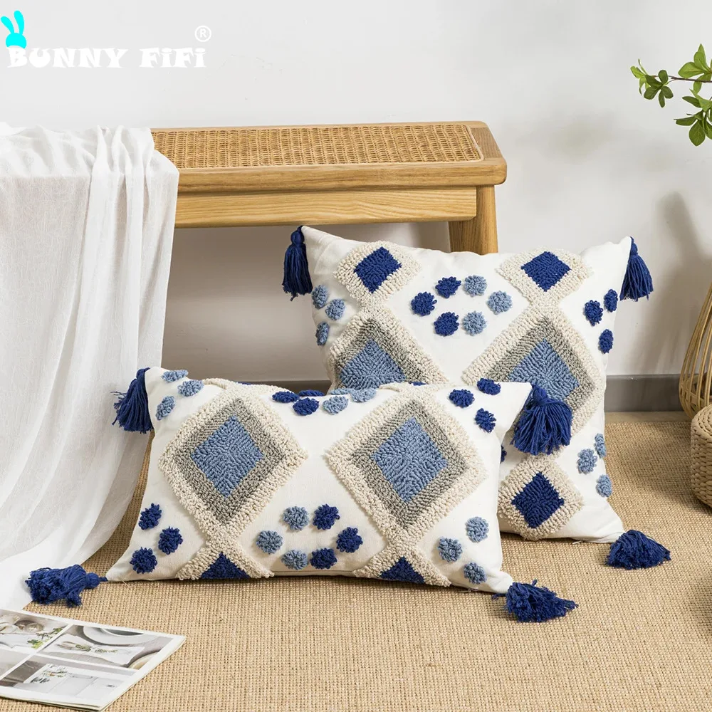 

tassel 1pc double diamond shaped plush pillowcase with waist pillowcase 30x50cm 45x45cm Bohemian style suitable for home decor