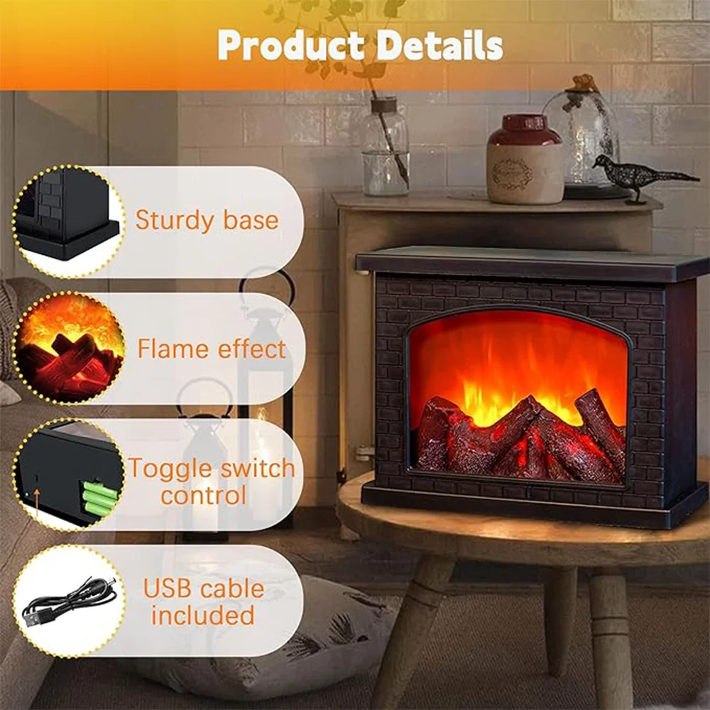 Fireplace Lantern Decoration, Flame Effect LED Fire Lamp, Portable Simulated Fireplace, Indoor and Outdoor Christmas Decorations