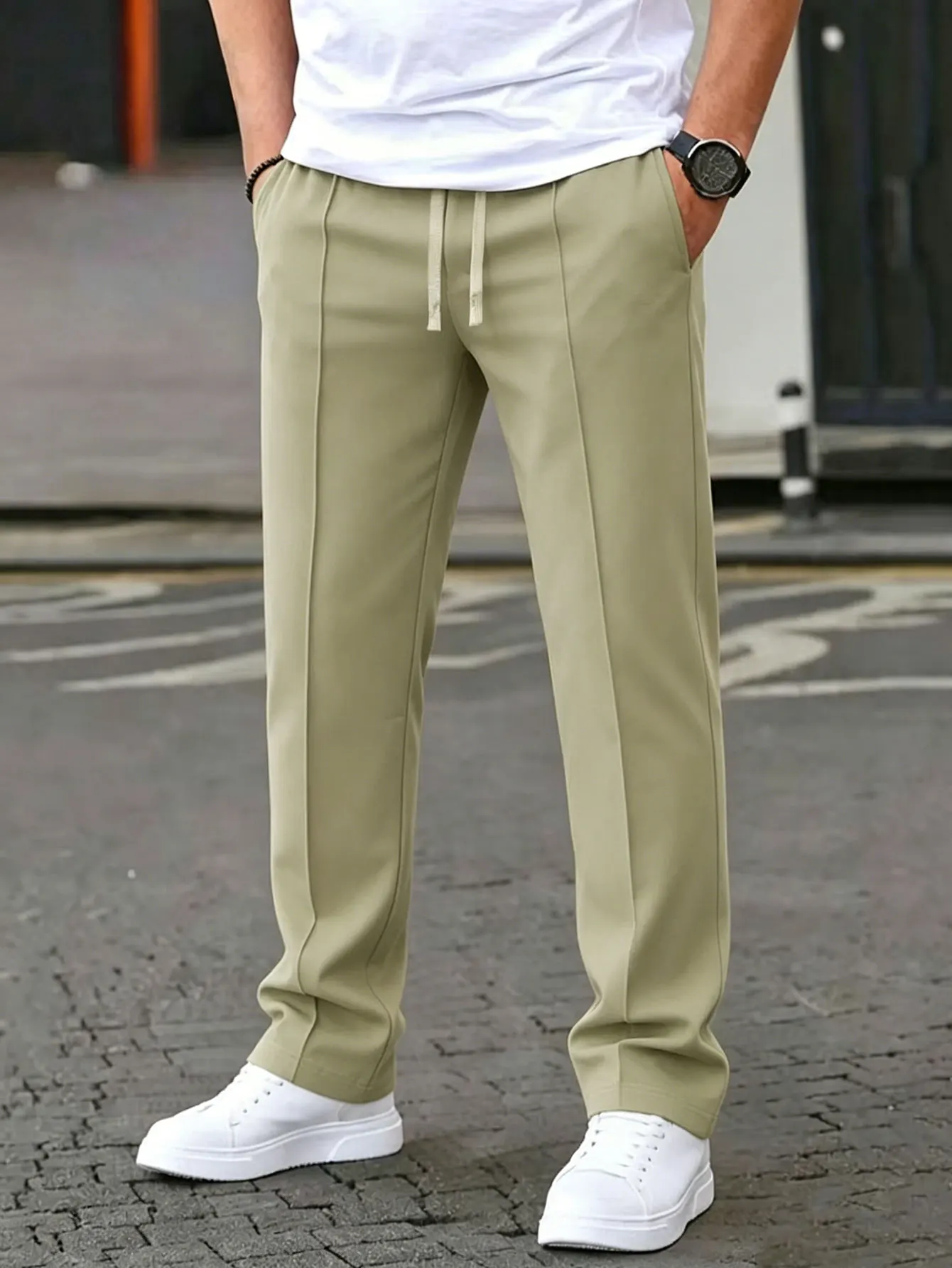 Herren Leichte Casual Cleanfit Business Minimalistische Anzug-Stil Sporthose Lose Jogginghose mit Kordelzug – Detail 1