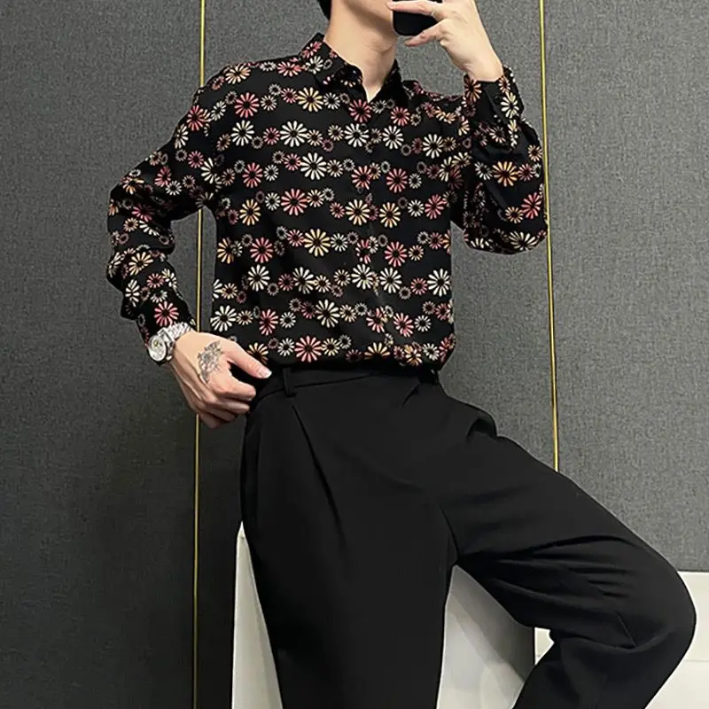 

Men's Korean Style Trendy Vintage Printed Slim Fit Long Sleeve Thin Shirt Versatile Youth Fashion Top​