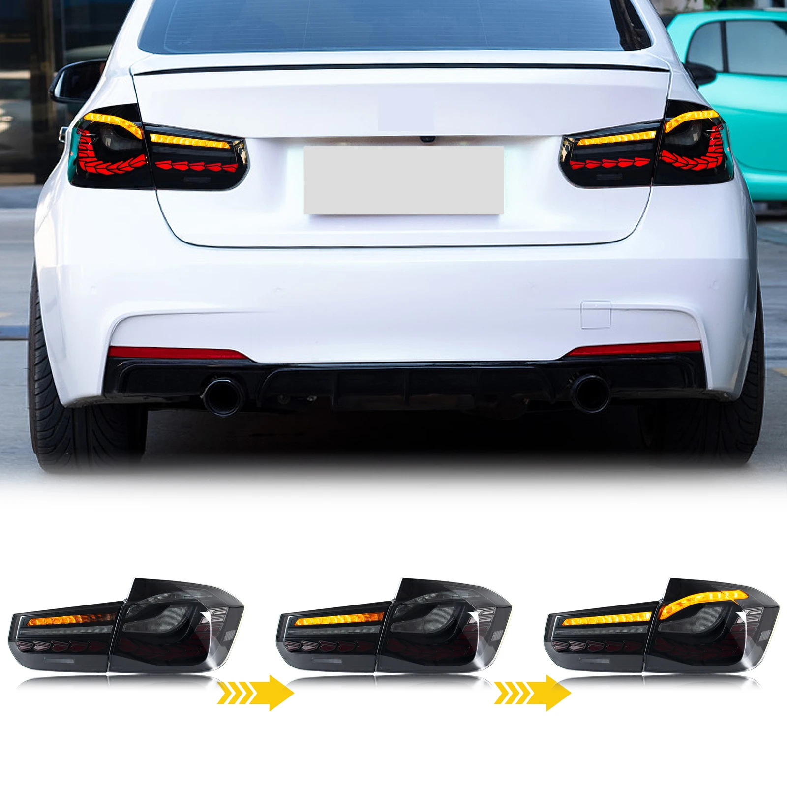 LED GTS Rückleuchten für BMW 3er F30 F80 M3 LCI Limousine 2012–2018, sequentielle Blinker-Rücklichter-Baugruppe [nicht passend für F31] – Detail 3