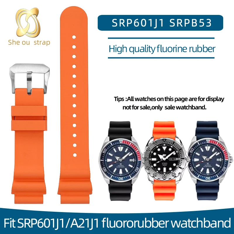 Fluororubber Watch Strap For SEIKO SRP601J1 Extended Sports Watchband Waterproof And Sweat Resistant  FKM20mm/22mm