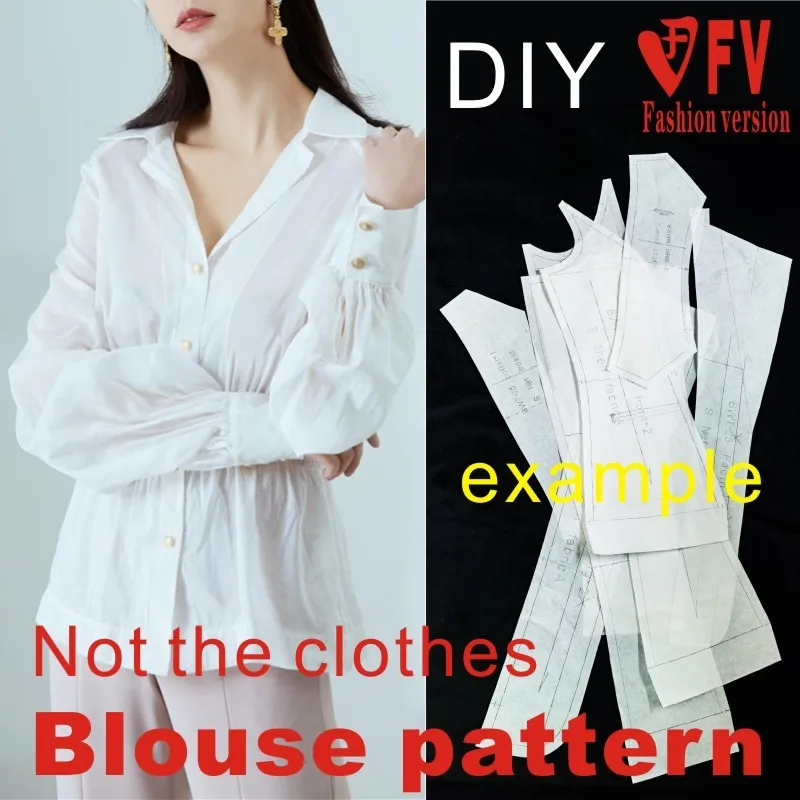 Ladies Long Sleeve Shirt Pattern Stand Collar Design Drawing 1:1 Garment Cutting Drawing BCY-119