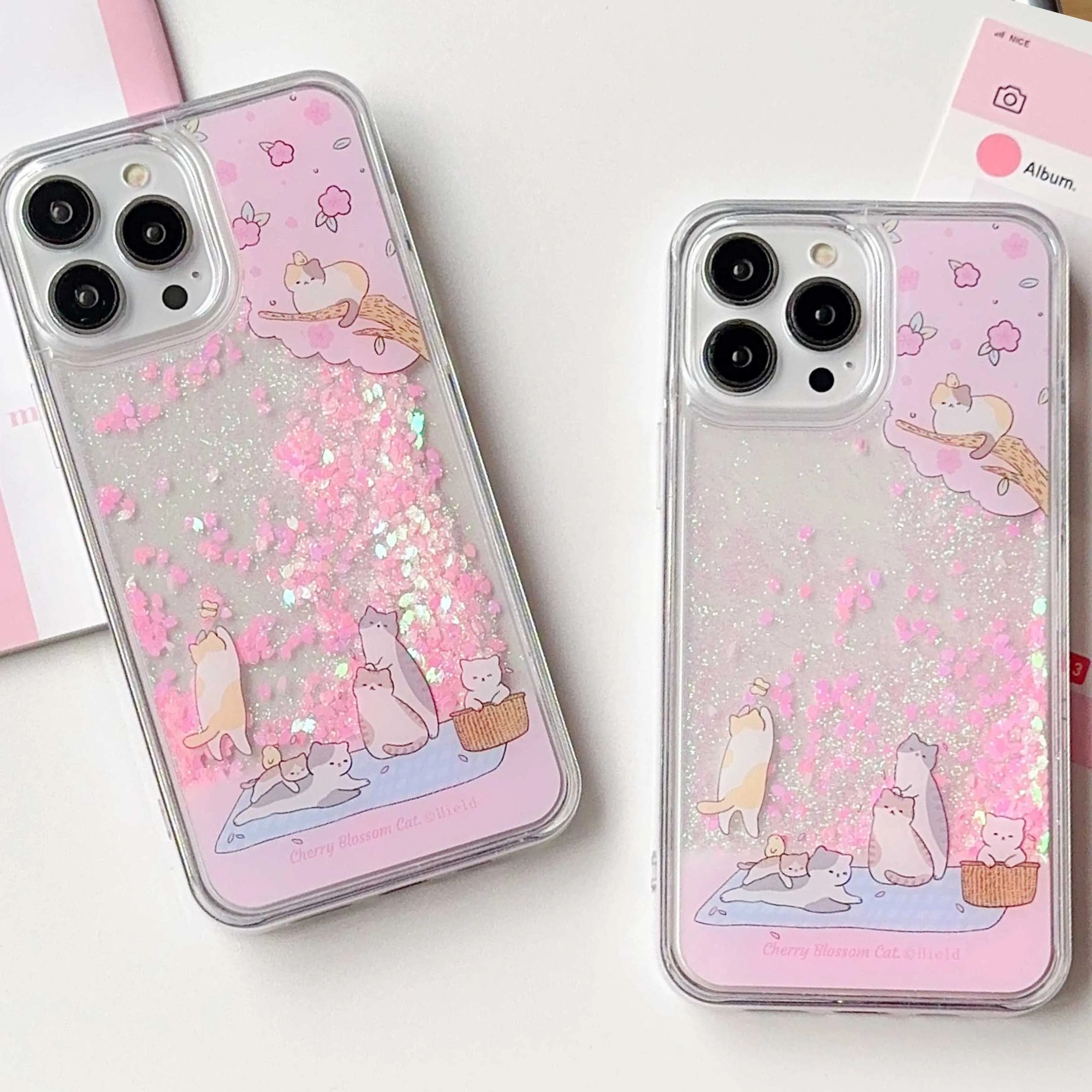 جراب هاتف كرتوني لطيف للآيفون ، الرمال المتحركة ، لمعان ، غطاء ضد للصدمات ، وردي ، قطة ، زهرة ، جميل ، 12 ، 15 Pro Max ، 13 ، 14 Pro Max