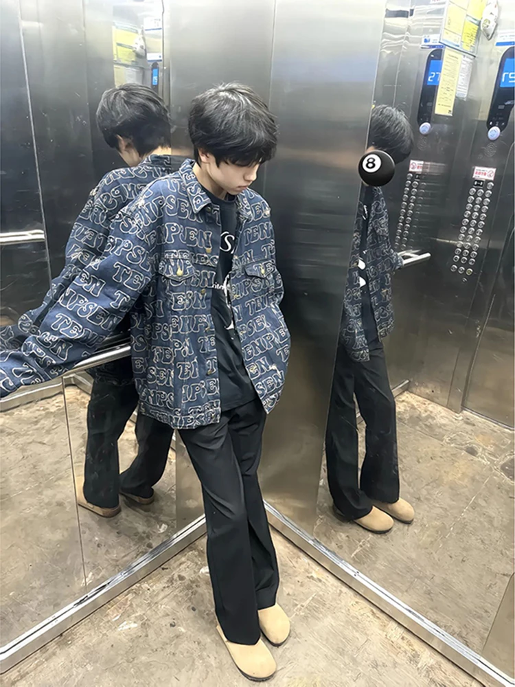 

Мужская джинсовая куртка Waed Or Sle с буквенным принтом, весна-осень, винтажная американская повседневная одежда из смеси хлопка и полиэстера