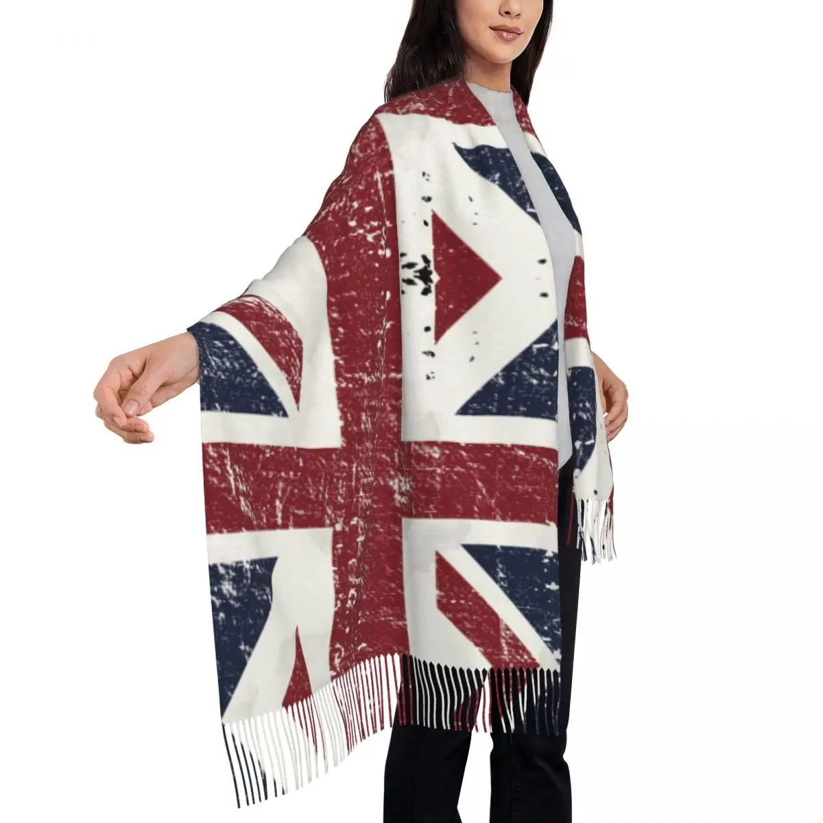 Female Large British Flag Scarves Women Winter Thick Warm Tassel Shawl Wrap Union Jack UK United Kingdom Scarf