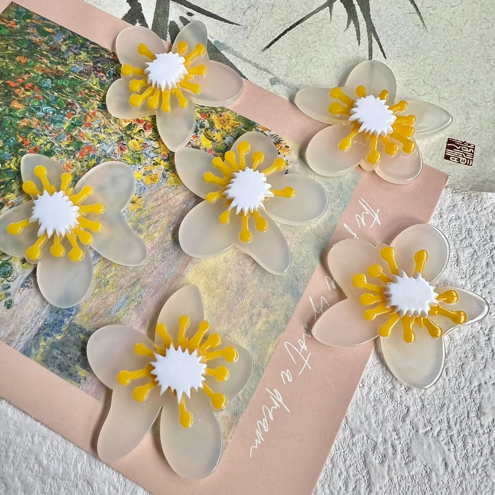 10pcs Acrylic Flower Patch Flat Back Resin Cabochons for Diy Phone Case Hair Clip Hair Accessories Jewelry Findings Decorations