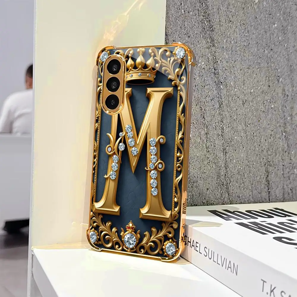 Letters scratch proof Beautiful Electroplating Glass PhoneCase for Samsung Galaxy S26 S25 S24 S23 S22 FE,Ultra,Plus anti-impact