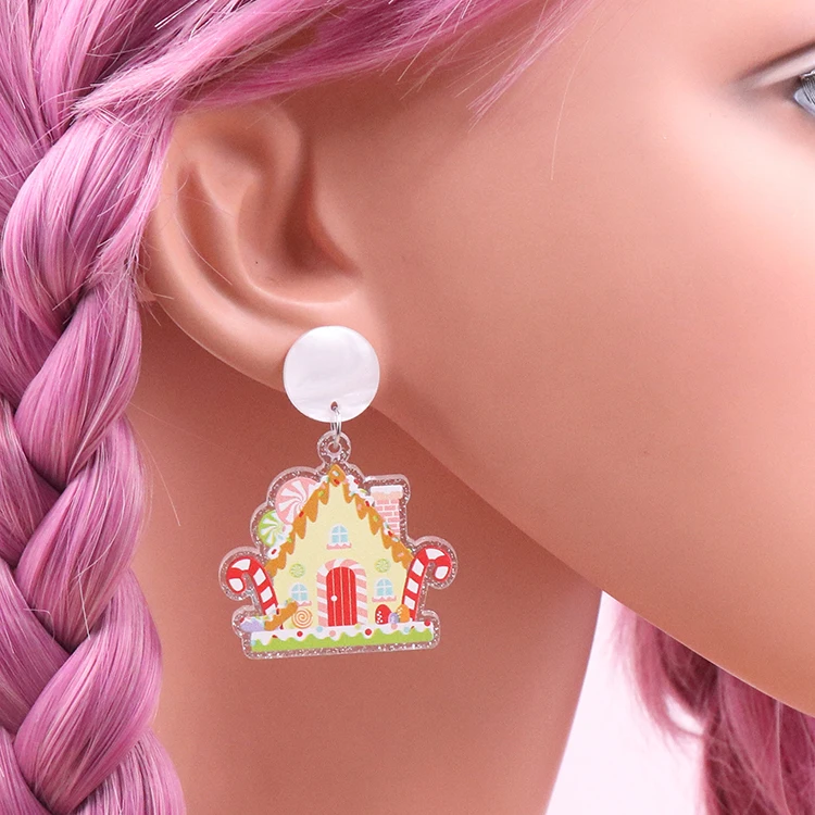 تخصيص عيد الميلاد استرخى أقراط القط hohoho سانتا سترة قبيحة شبح أنت خطيرة كلارك الاكريليك مجوهرات للنساء