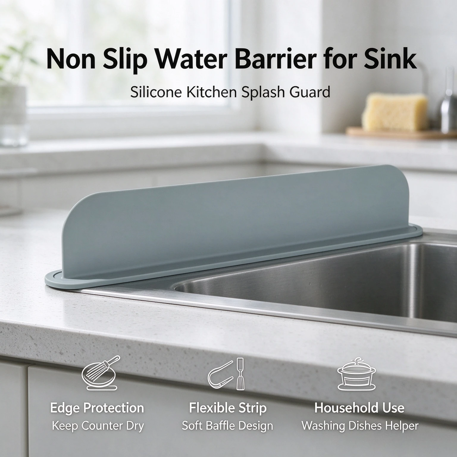 Silicone Sink Baffle Kitchen Splash Guard Household Non Slip Water Barrier For Washing Dishes And Vegetables Adhesive Partition