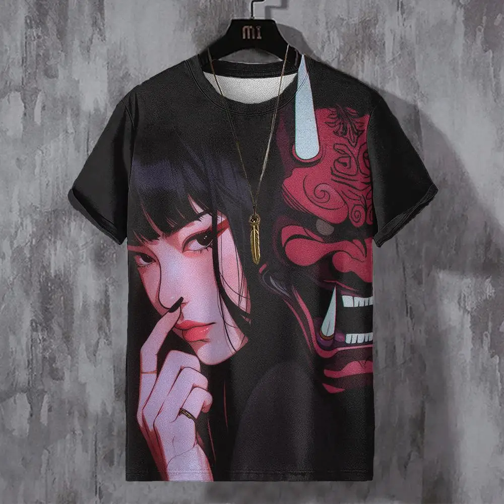 Vintage T-Shirt For Men Beautiful Anime Characters Graphic T Shirts Print Casual Round Neck T Shirt Oversized Men\'s Clothing Top