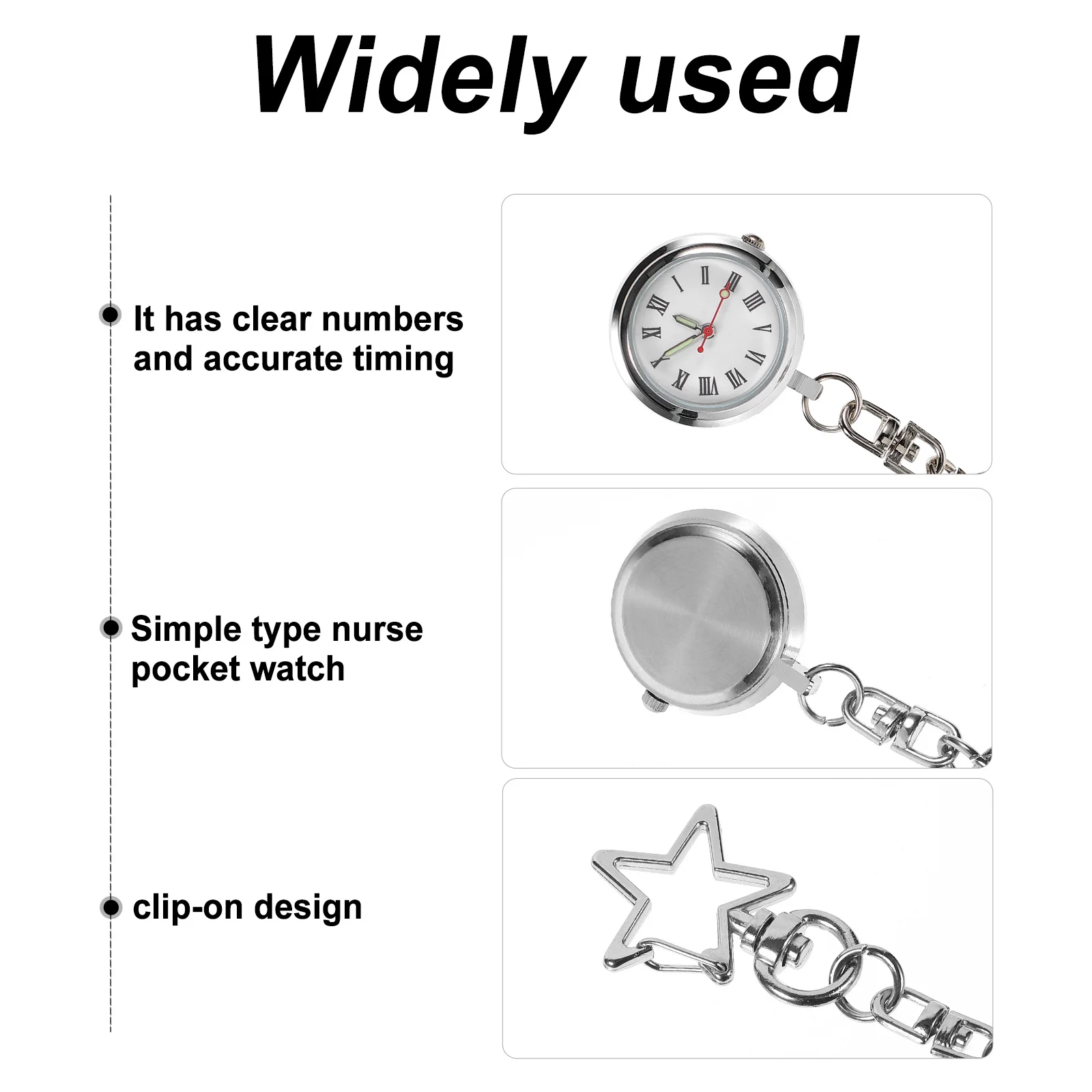 Orologio da tasca per infermiera in lega, pratico e leggero, con clip per spilla da appendere, durevole orologio da taschino per infermiera