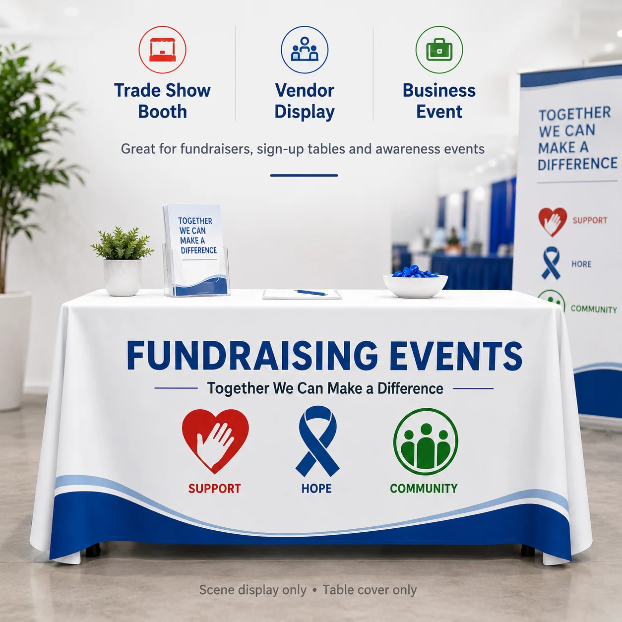 Custom Logo Fundraising Tablecloth Personalized Charity Event Table Cover for Nonprofit Trade Show Booth Vendor Display