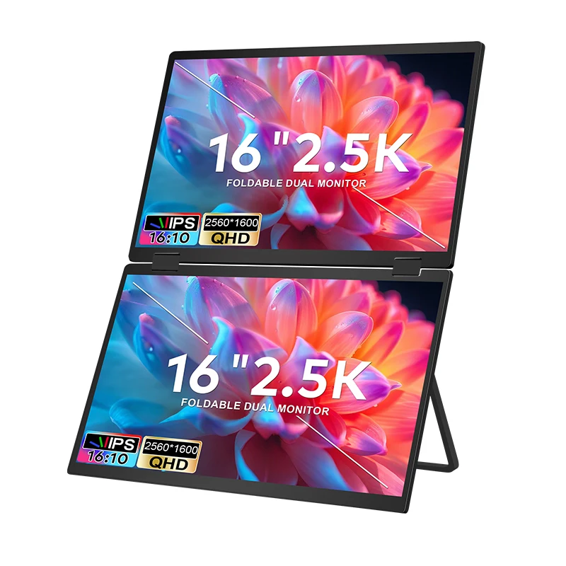 Portable Monitor Extender Laptop 2 Folded Screen  16 Inch 2.5K Lcd Screen Plug And Play 1 Cable Connect