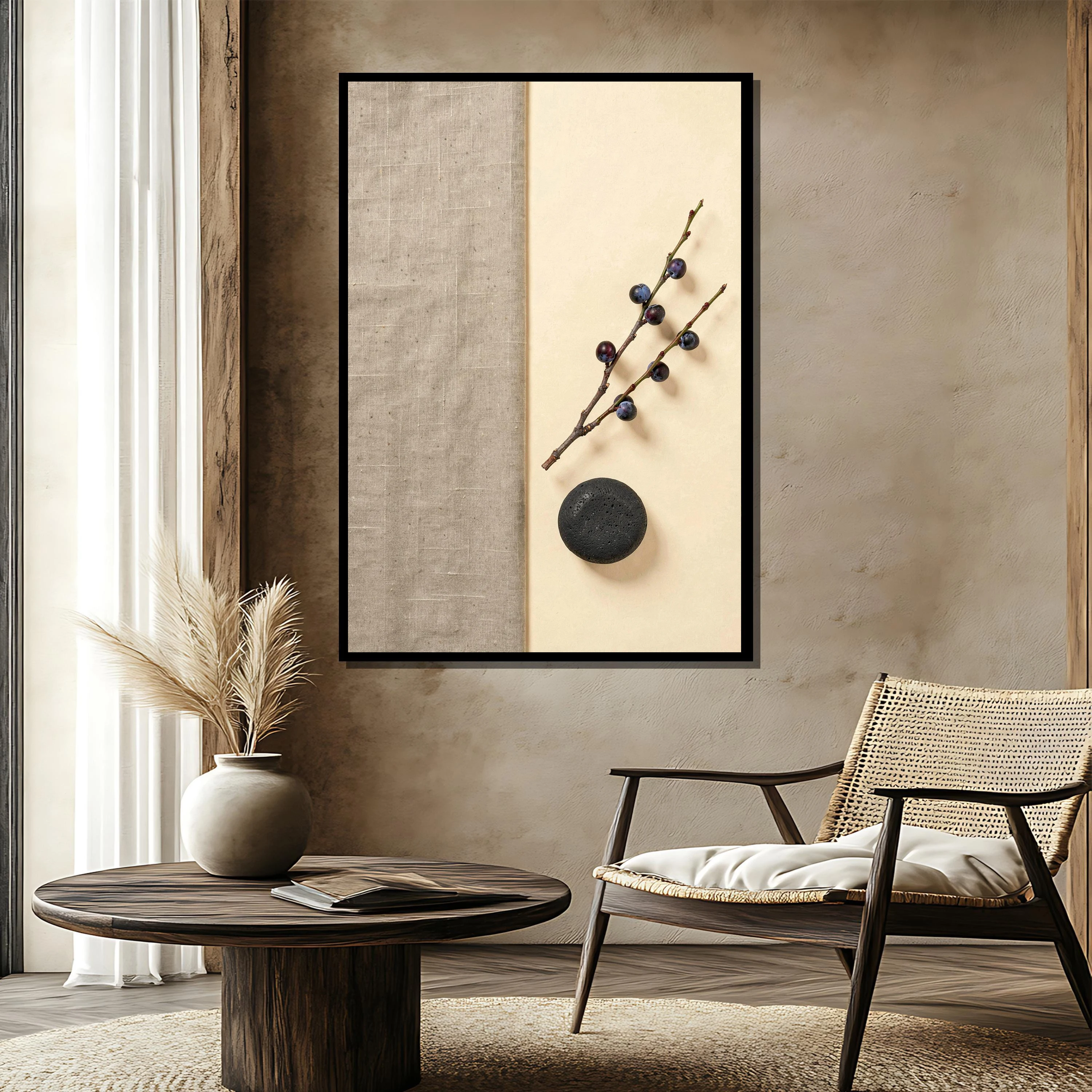 Minimalist Berry Branches and Blackstone Art Prints Decorative Paintings, Modern Home Decor