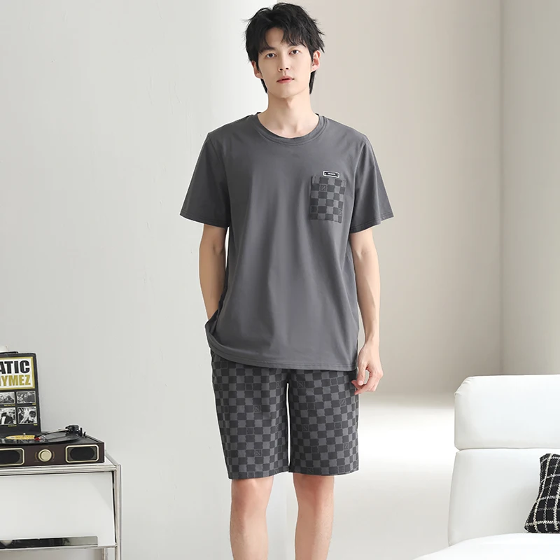 Big Size M-4XL Men Short Sleeve +Short Pant Pajamas Set Summer Modal Pyjama Male Sleepwear