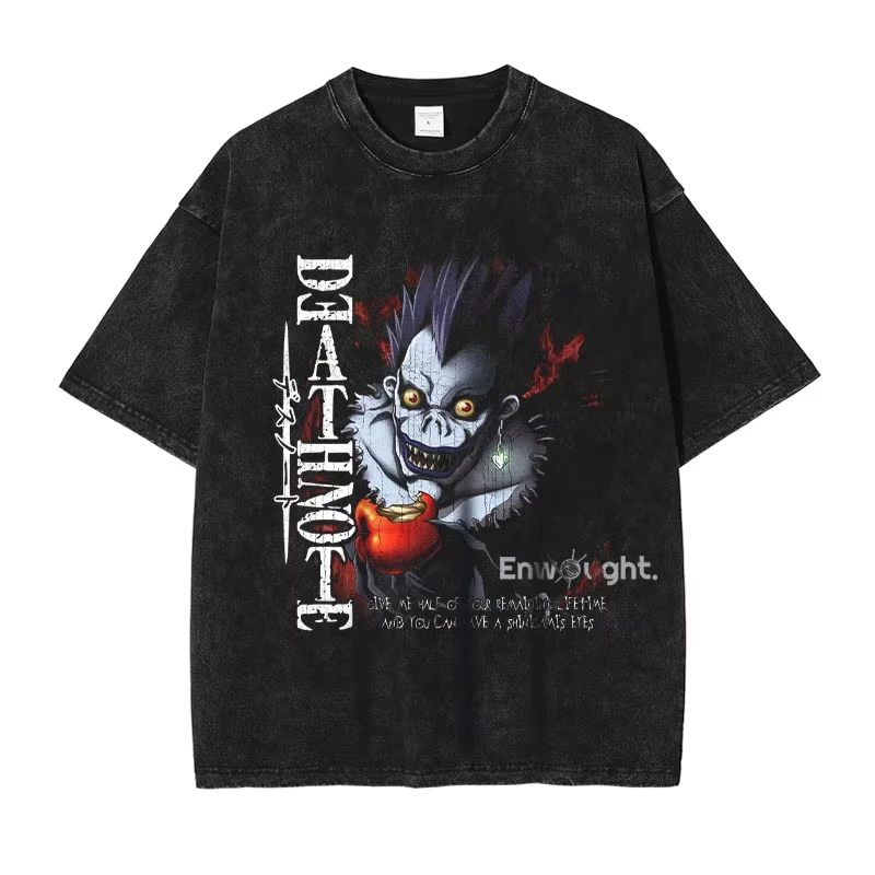 Death Note Graphic T Shirts Vintage Washed Men Women Short Sleeve T shirt Oversized Unisex Trendy Cotton high quality Couples