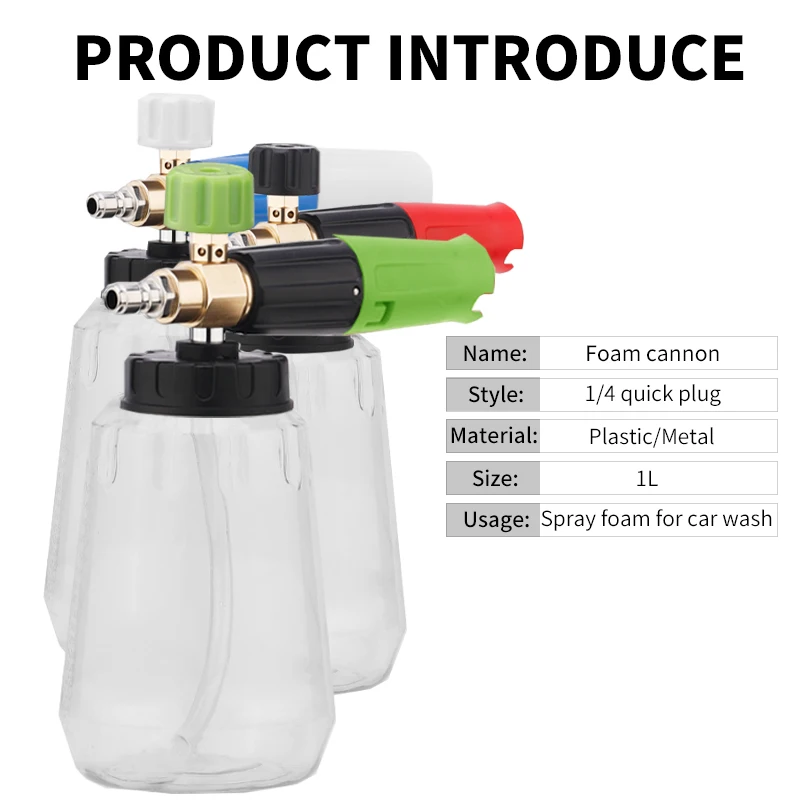 1L Car Wash Snow Foam Lance 1/4 Quick Plug Connect Foam Cannon 1.2mm Blast Foam Nozzle Pressure Washer Foam Gun Pressure Cleaner