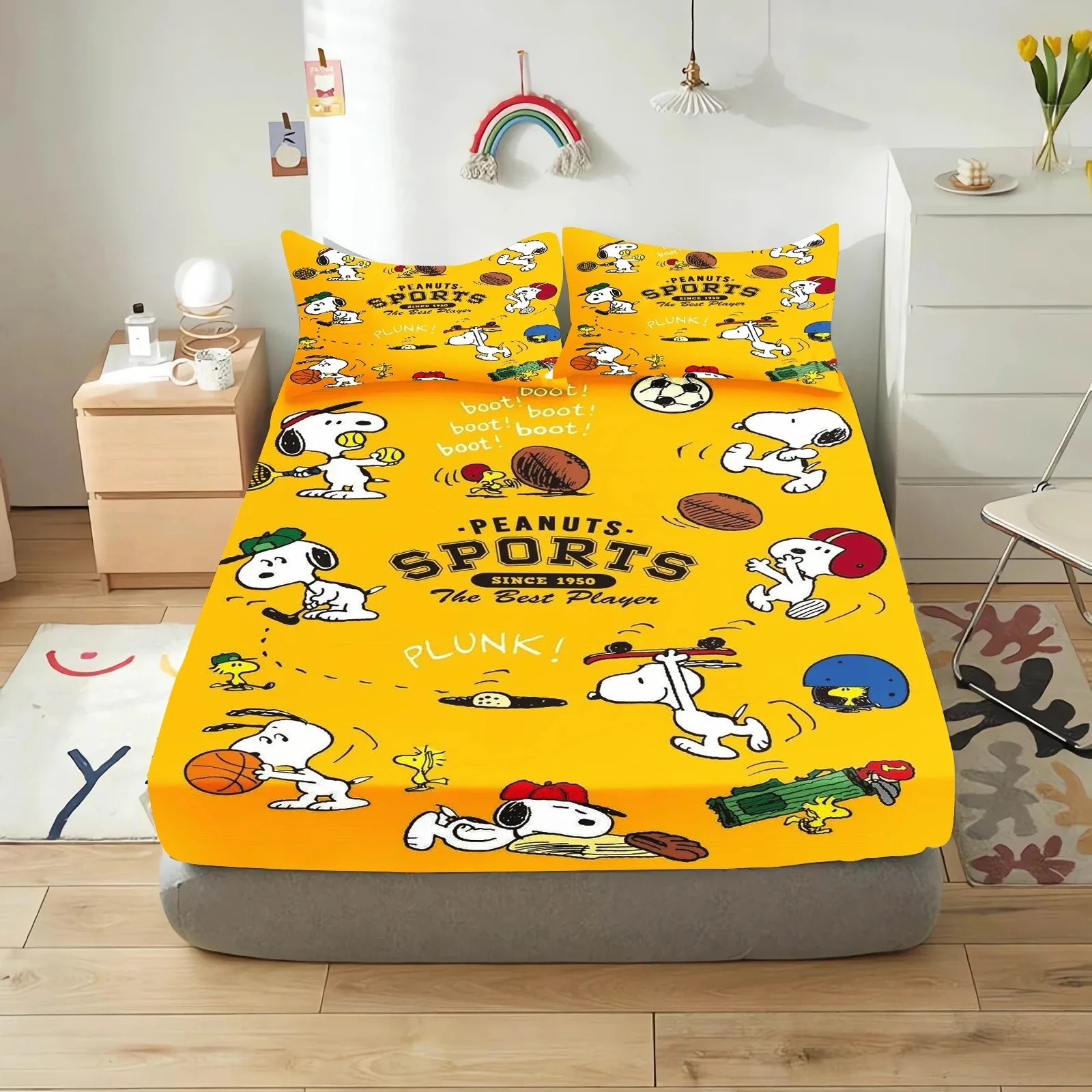 Disney Snoopy Fitted Sheet 3pcs Queen Size Bed Sheets Set of Sheets 180x200 Sheet With Elastic Band 150*200