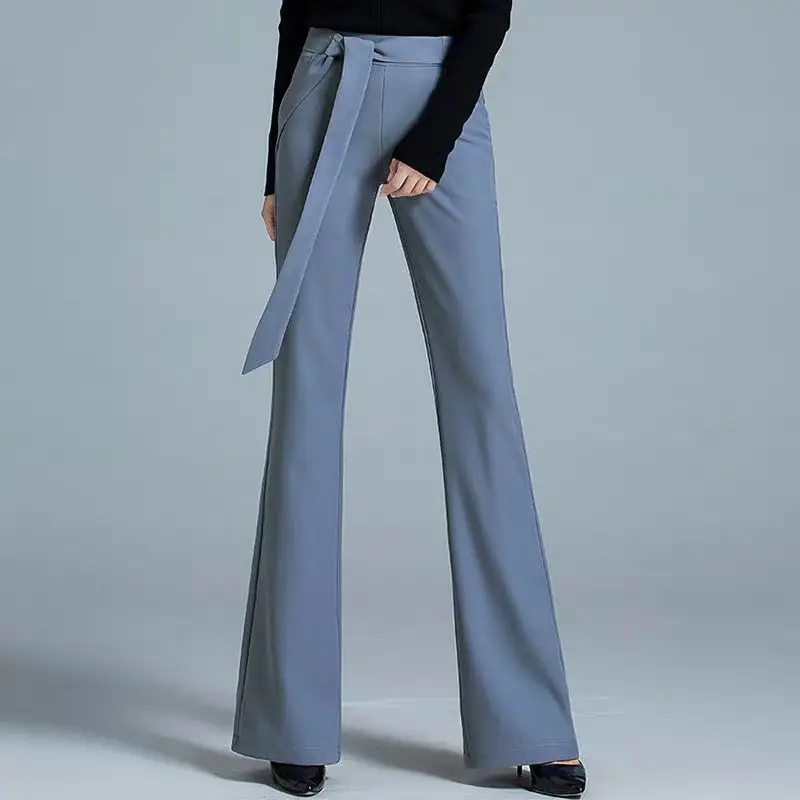 

Office Lady Elegant All-match Straight Pants Spring Autumn Lace-up Bow High Waist Loose Fashion Women Oversize Casual Trousers