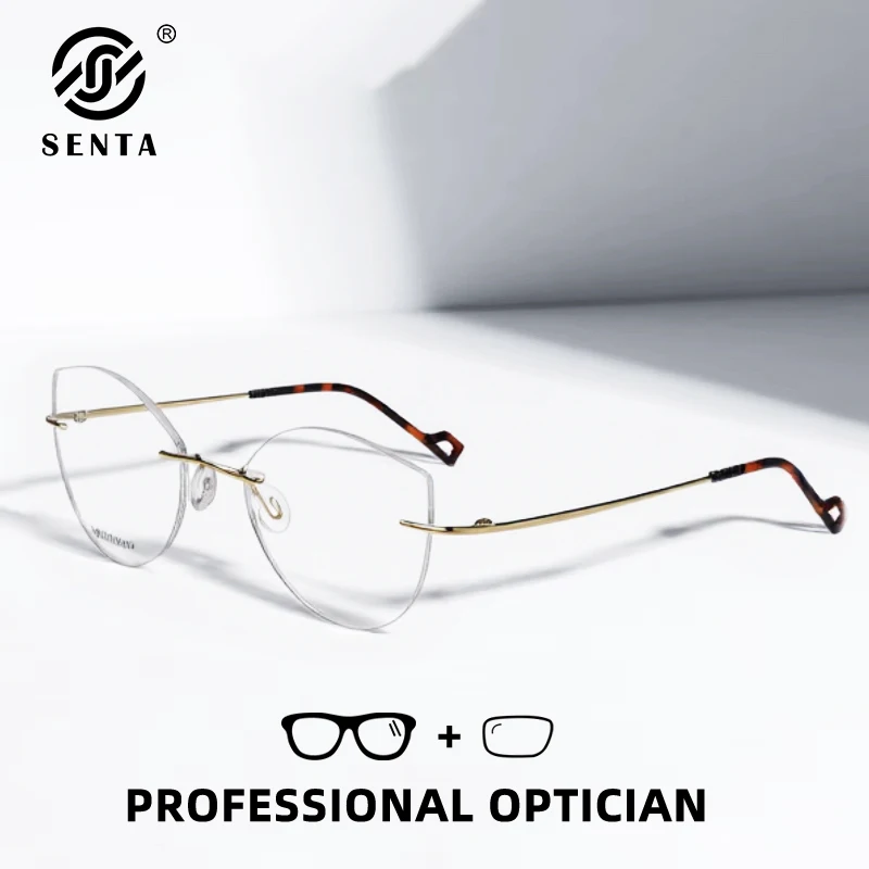 

Pure Titantium Glasses Women Fashion Rimless Reading Glasses Women Optical Lenses with Recipe Cat Eye Prescription Glasses Minus