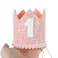 Rose Gold Pink One Birthday Crown Baby One Year Old Birthday Cheer Number 1 Crown One Headband Hat 1st Kids Boy Girl Party Decor