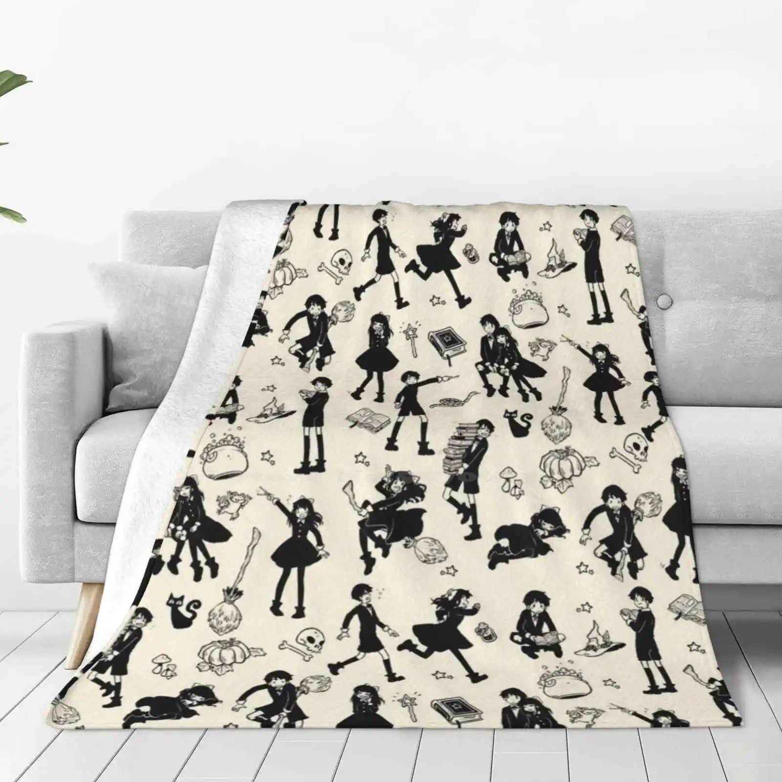 Magic New Selling Custom Print Flannel Soft Blanket Magic Hooky Webtoon Witches Comic Cute Sleeve Siblings Twins Broom Cat