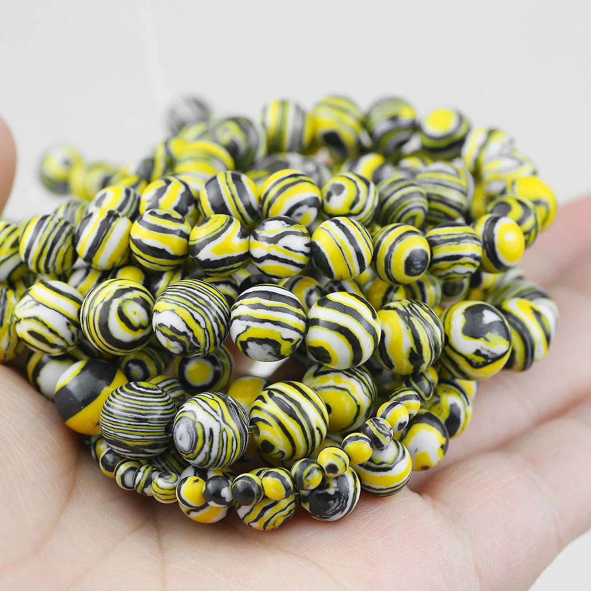 Yellow White Black Mix Synthetic Malachite Round Loose Beads 4/6/8/10mm For Jewelry Making Earrings Bracelets DIY Accessories