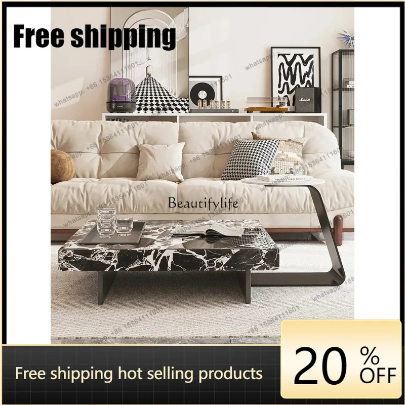 HJ Italian Marble Light Luxury Modern Simple Living Room Household Square Coffee Table Combination