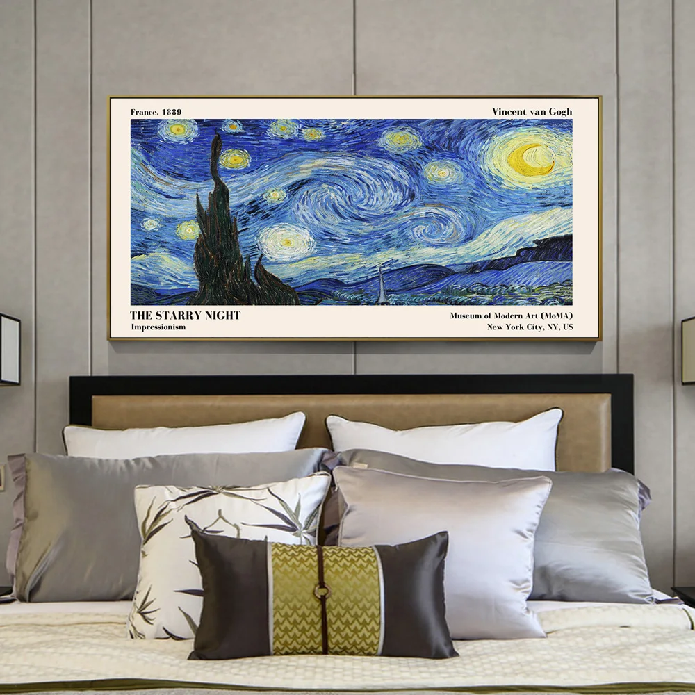 Large-sized frameless canvas paintings,The Starry Night Van Gogh Canvas Painting Irises Van Gogh Wall Art Poster Almond Blossoms