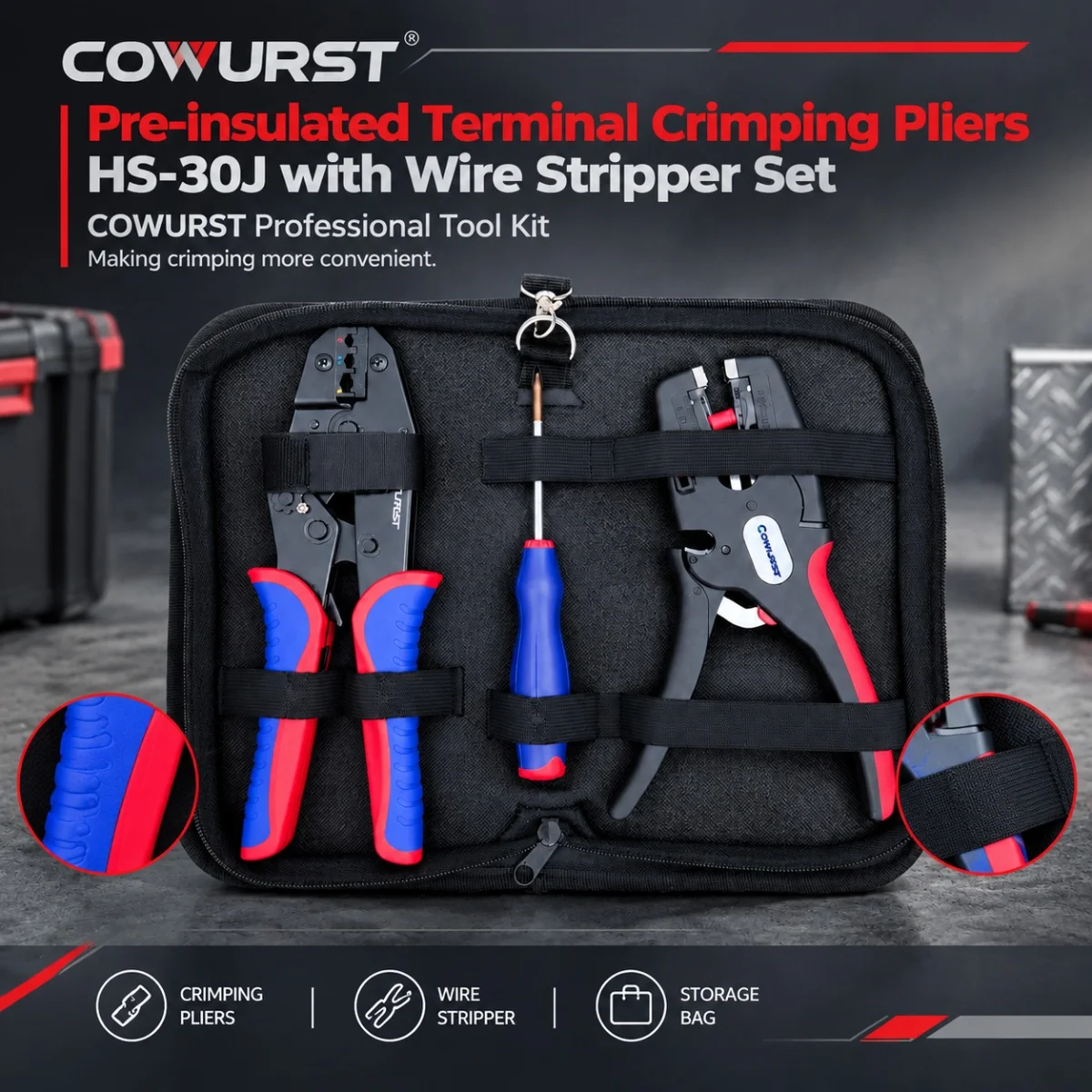 HS‑30J Crimping Pliers Kit with Automatic Wire Stripper Screwdriver Electrician Terminal Crimper Hand Tool Set